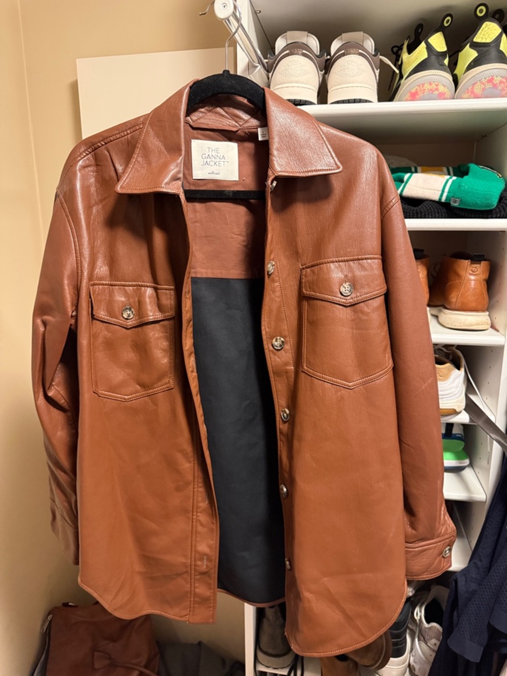 Aritzia The Gianna Jacket in Cognac Brown Leather